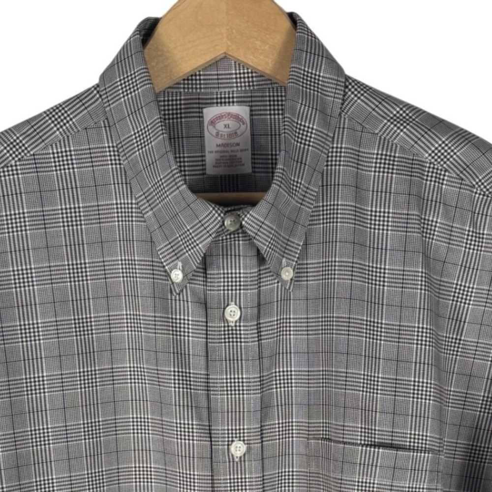 Brooks Brothers Madison Fit Glen Plaid Non-Iron Supima Cotton Shirt Men XL Brown